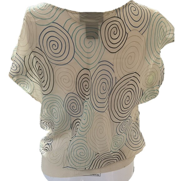 Limited Top Flutter Short Sleeve Drape Scoop Neck Sheer Silk Cream Blouse Small - Picture 2 of 3